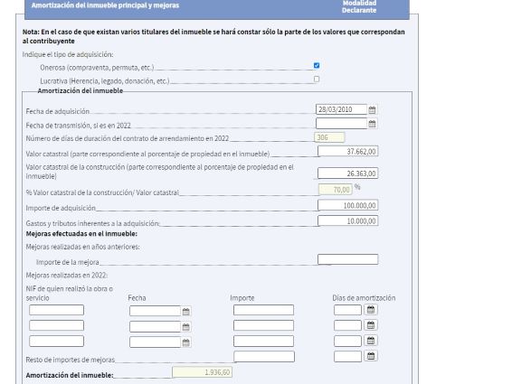 Renta web 2023 amortización inmuebles